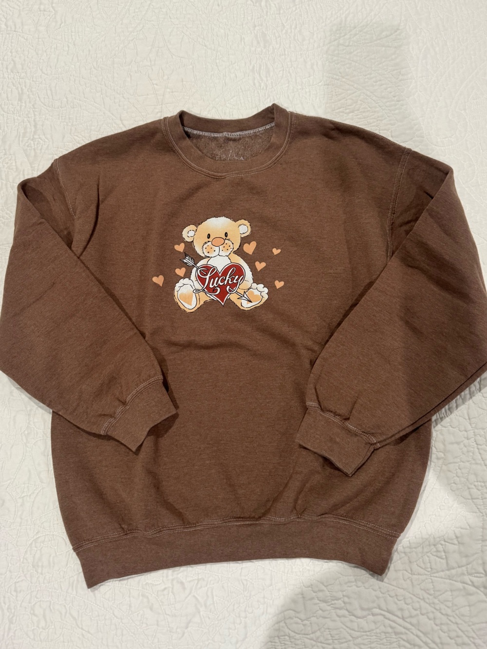 PacSun Brown Crewneck Sweatshirt with Bear Heart Graphic